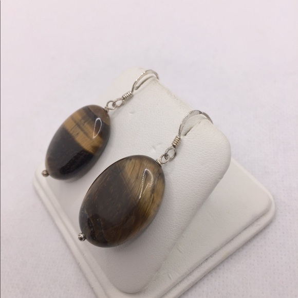 Women Tiger Eye Dangle Earrings - Picture 2 of 8